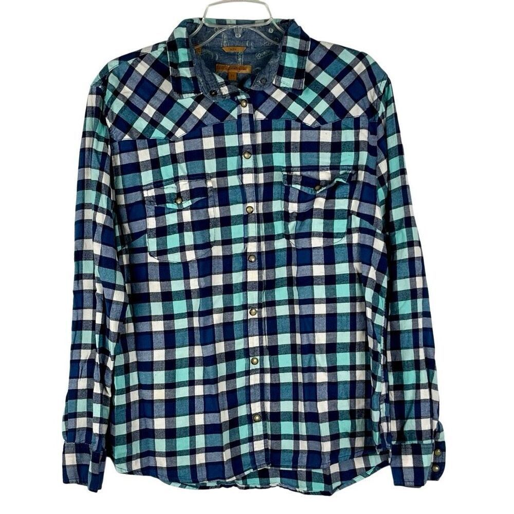 Jachs Girlfriend Bea Plaid Flannel Pearl Snap Western Shirt XL